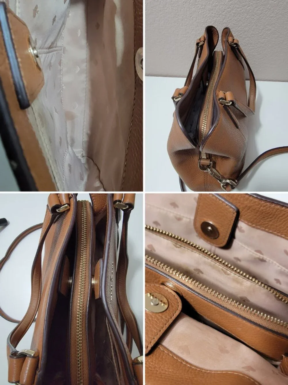 Kate Spade Eva Brown Pebbled Leather Satchel Crossbody Bag Two-Way Tote Purse